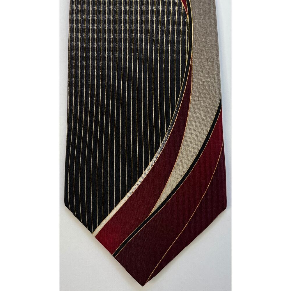 Martin Wong Collection Silk Tie Brown Burgundy Cream Geometric Abstract 60in